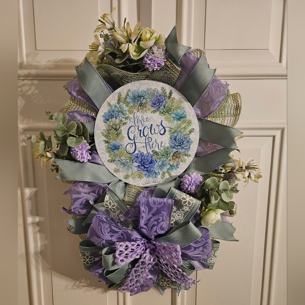 Hand Crafted Purple and Green Holiday Wreath